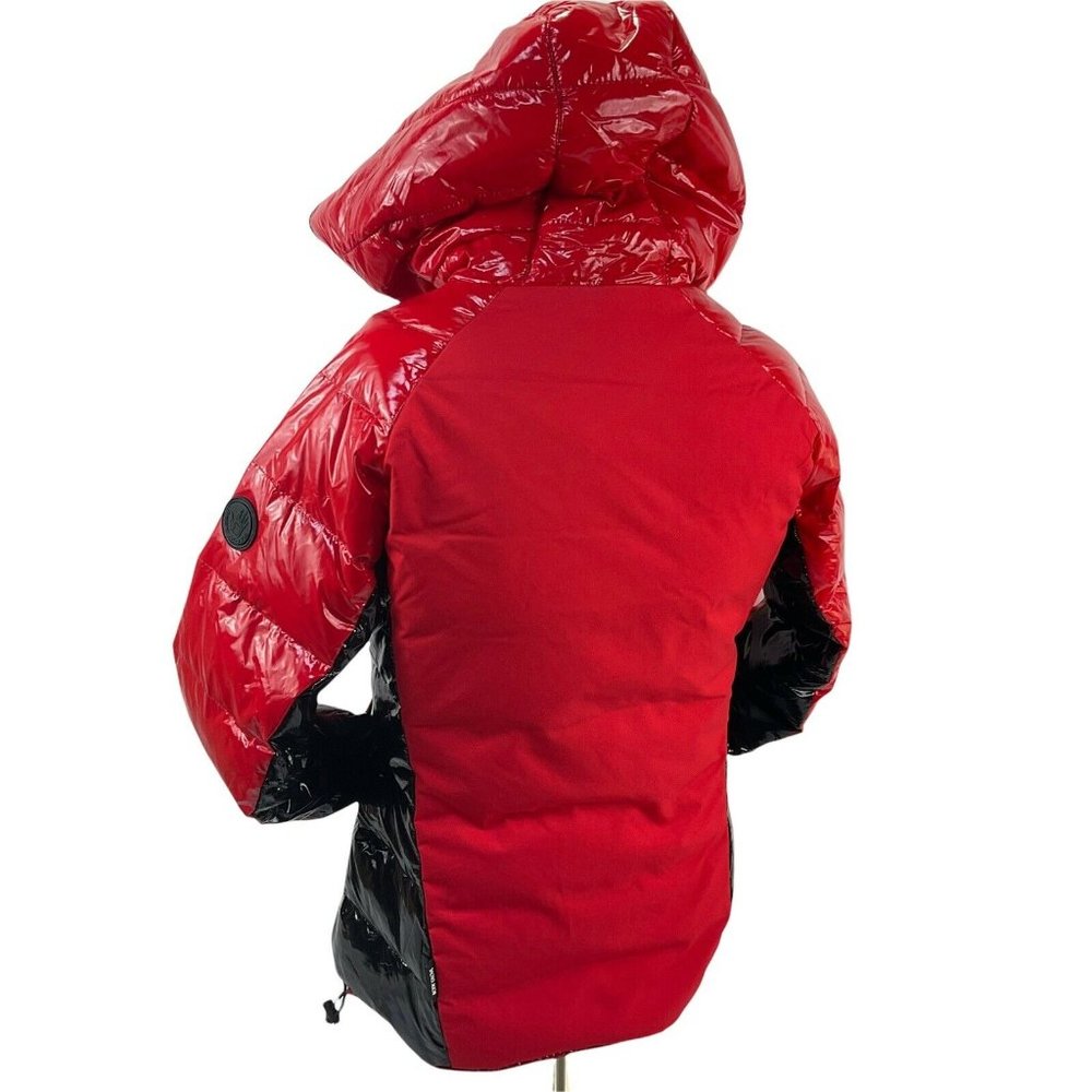 Body Glove Coat Womens Sz XS Down Puffer Parka Red Black Wet Look Msrp $350 Nwt - Picture 3 of 12